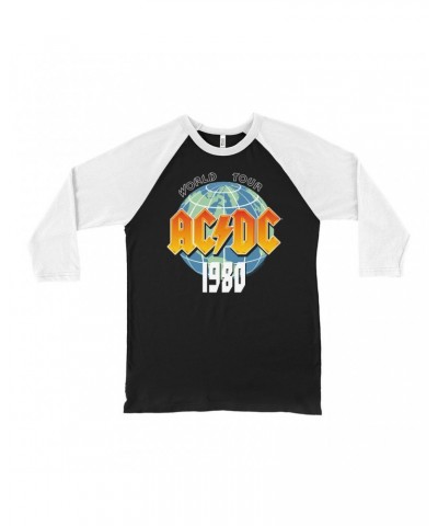 AC/DC 3/4 Sleeve Baseball Tee | 1980 Globe World Tour Shirt $11.98 Shirts