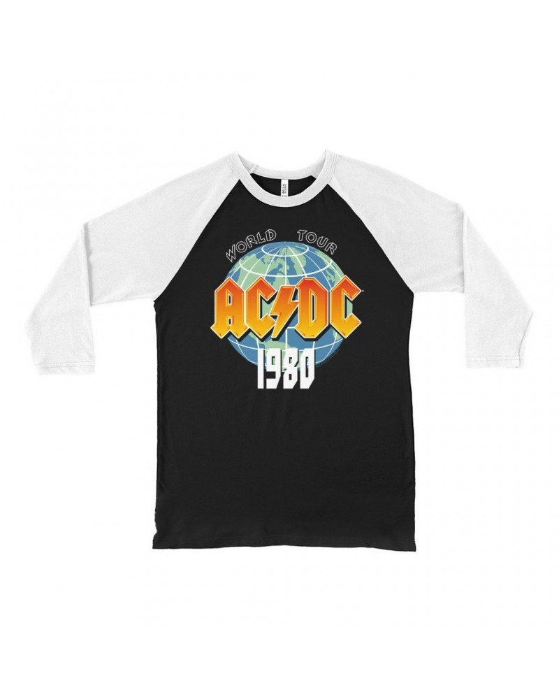 AC/DC 3/4 Sleeve Baseball Tee | 1980 Globe World Tour Shirt $11.98 Shirts