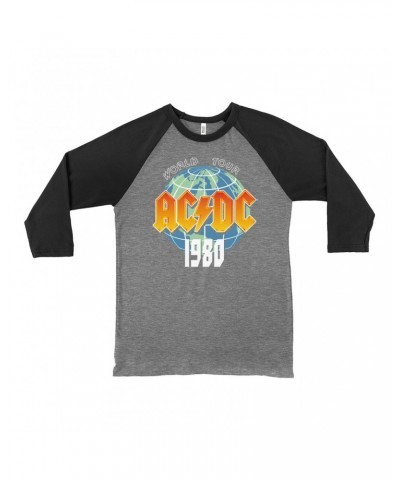 AC/DC 3/4 Sleeve Baseball Tee | 1980 Globe World Tour Shirt $11.98 Shirts