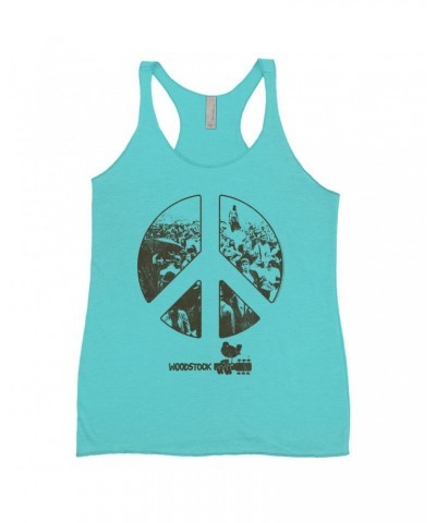 Woodstock Bold Colored Racerback Tank | Crowd Photo Peace Sign Shirt $14.48 Shirts