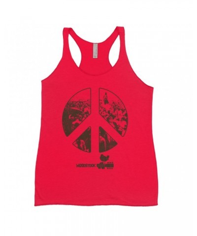 Woodstock Bold Colored Racerback Tank | Crowd Photo Peace Sign Shirt $14.48 Shirts