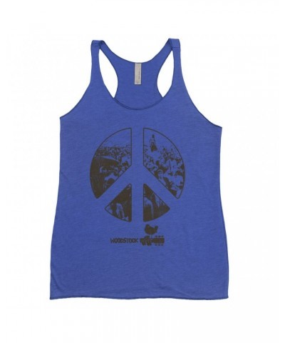 Woodstock Bold Colored Racerback Tank | Crowd Photo Peace Sign Shirt $14.48 Shirts