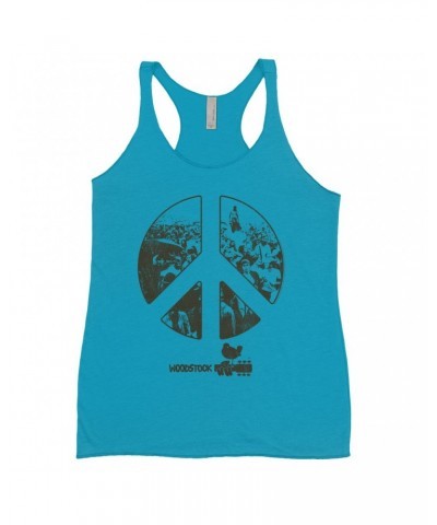 Woodstock Bold Colored Racerback Tank | Crowd Photo Peace Sign Shirt $14.48 Shirts