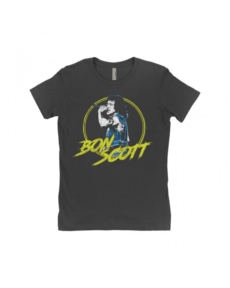 Bon Scott Ladies' Boyfriend T-Shirt | Circular Pop Art Yellow Shirt $8.23 Shirts