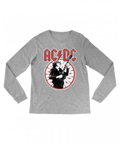 AC/DC Long Sleeve Shirt | Angus Young In Bolts Design Distressed Shirt $8.99 Shirts