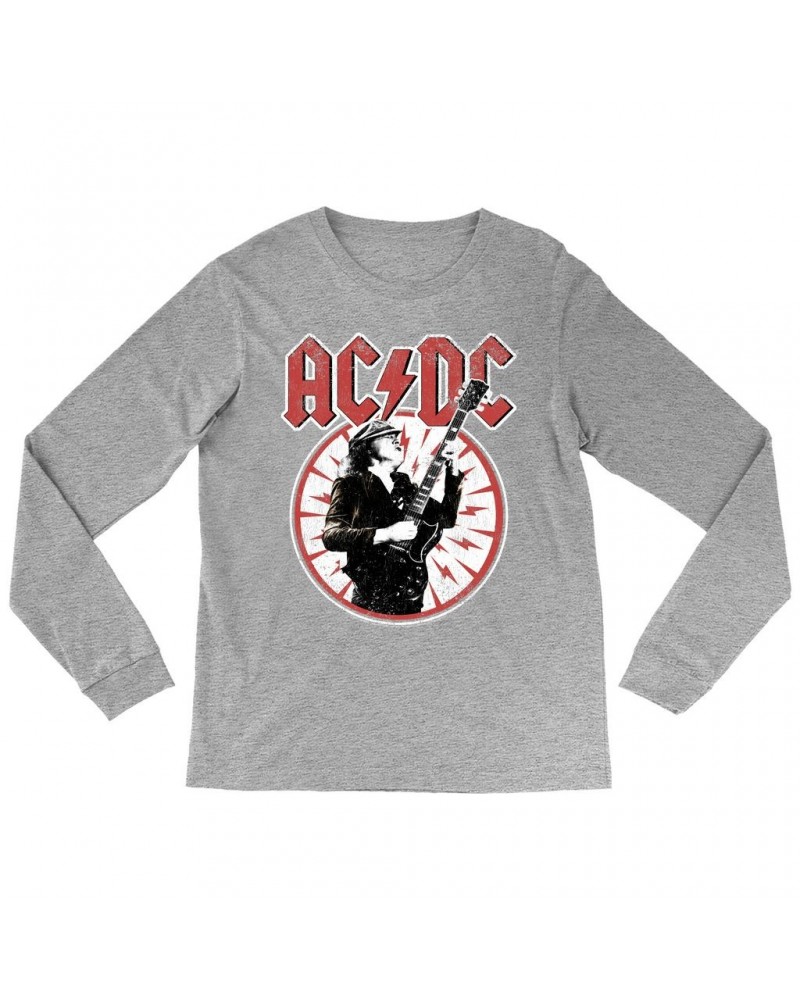 AC/DC Long Sleeve Shirt | Angus Young In Bolts Design Distressed Shirt $8.99 Shirts