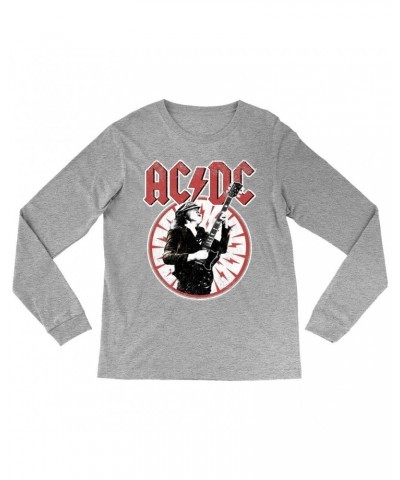 AC/DC Long Sleeve Shirt | Angus Young In Bolts Design Distressed Shirt $8.99 Shirts