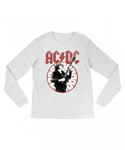 AC/DC Long Sleeve Shirt | Angus Young In Bolts Design Distressed Shirt $8.99 Shirts