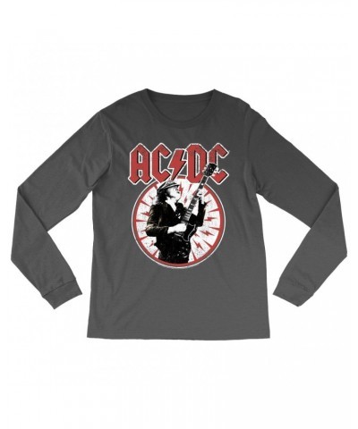 AC/DC Long Sleeve Shirt | Angus Young In Bolts Design Distressed Shirt $8.99 Shirts