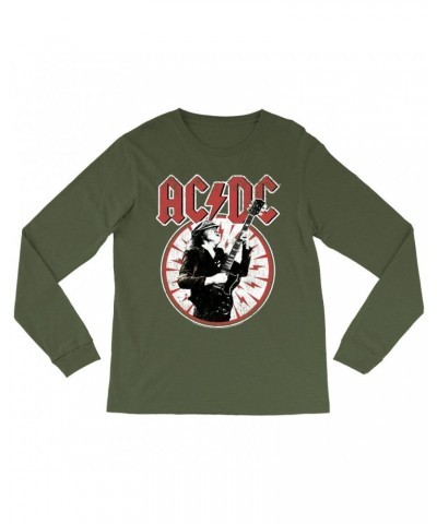 AC/DC Long Sleeve Shirt | Angus Young In Bolts Design Distressed Shirt $8.99 Shirts