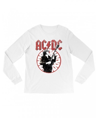 AC/DC Long Sleeve Shirt | Angus Young In Bolts Design Distressed Shirt $8.99 Shirts