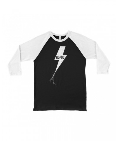 AC/DC 3/4 Sleeve Baseball Tee | Lightning Bolt Strike Logo Distressed Shirt $14.98 Shirts