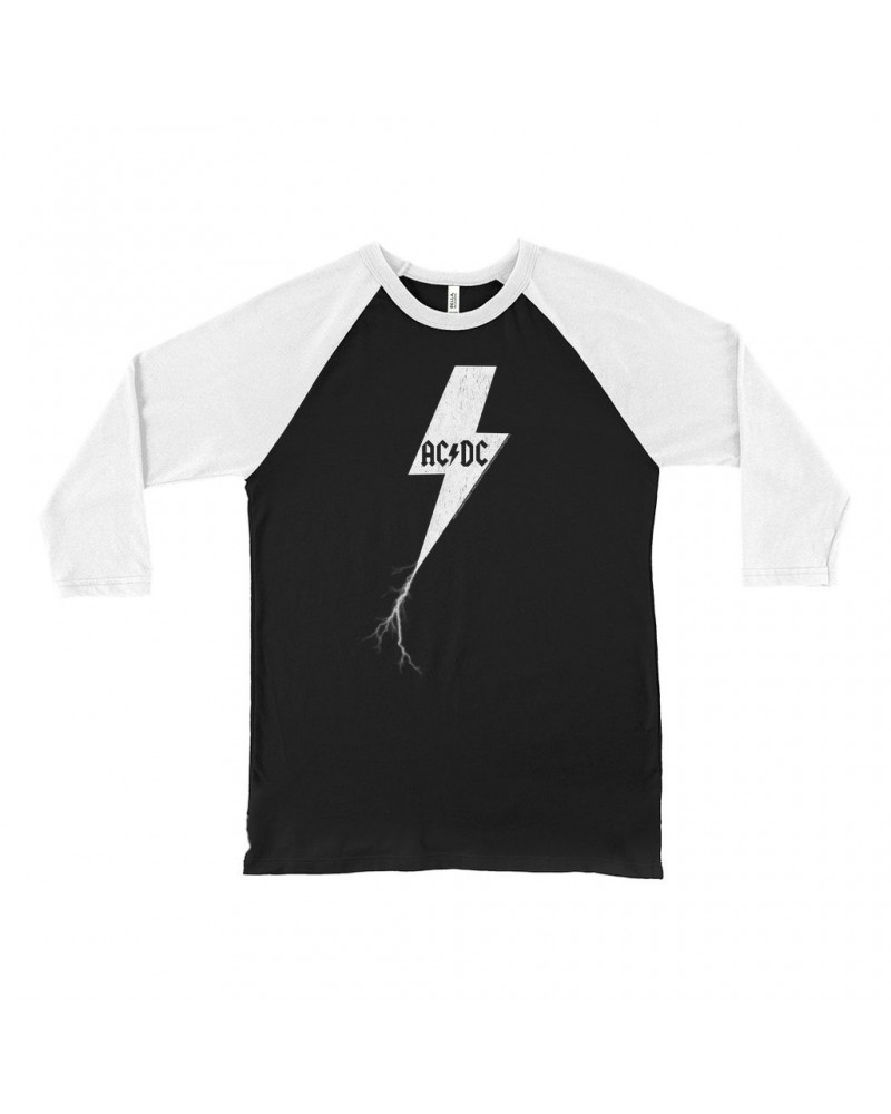 AC/DC 3/4 Sleeve Baseball Tee | Lightning Bolt Strike Logo Distressed Shirt $14.98 Shirts