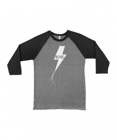 AC/DC 3/4 Sleeve Baseball Tee | Lightning Bolt Strike Logo Distressed Shirt $14.98 Shirts