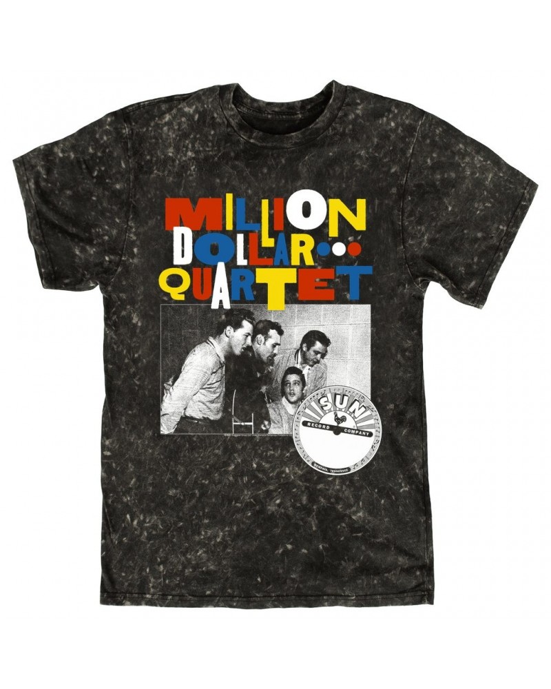 Sun Records T-shirt | Primary Color Million Dollar Quartet Image Mineral Wash Shirt $12.58 Shirts