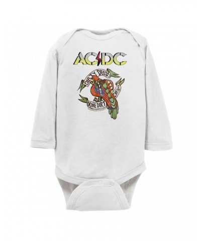 AC/DC Long Sleeve Bodysuit | Dirty Deeds Done Dirt Cheap Tattoo Design Bodysuit $10.64 Shirts