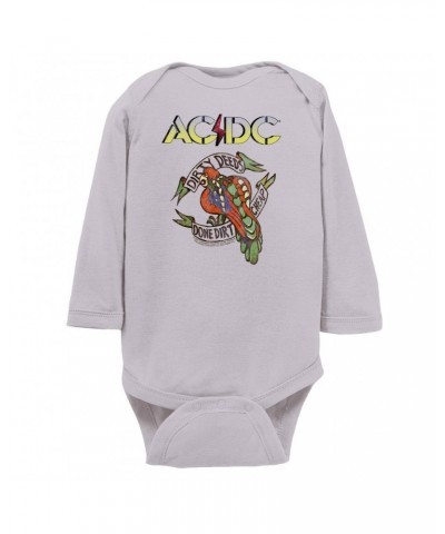 AC/DC Long Sleeve Bodysuit | Dirty Deeds Done Dirt Cheap Tattoo Design Bodysuit $10.64 Shirts