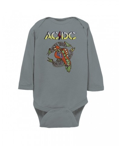 AC/DC Long Sleeve Bodysuit | Dirty Deeds Done Dirt Cheap Tattoo Design Bodysuit $10.64 Shirts