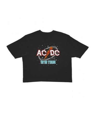 AC/DC Ladies' Crop Tee | Red Universe 1978 Tour Design Crop T-shirt $12.13 Shirts