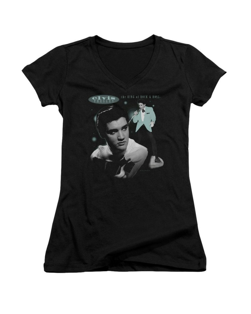 Elvis Presley Junior's V-Neck Shirt | TEAL PORTRAIT Junior's Tee $9.00 Shirts