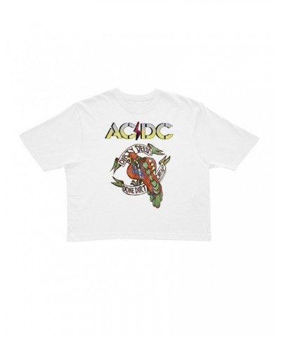 AC/DC Ladies' Crop Tee | Dirty Deeds Done Dirt Cheap Tattoo Design Crop T-shirt $13.48 Shirts