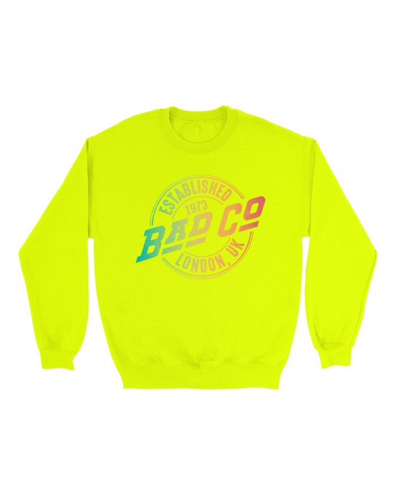 Bad Company Bright Colored Sweatshirt | Rainbow Ombre Est. 1973 London Logo Sweatshirt $17.48 Sweatshirts