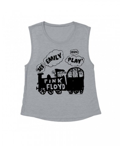 Pink Floyd Ladies' Muscle Tank Top | See Emily Play Train Sketch Shirt $14.83 Shirts