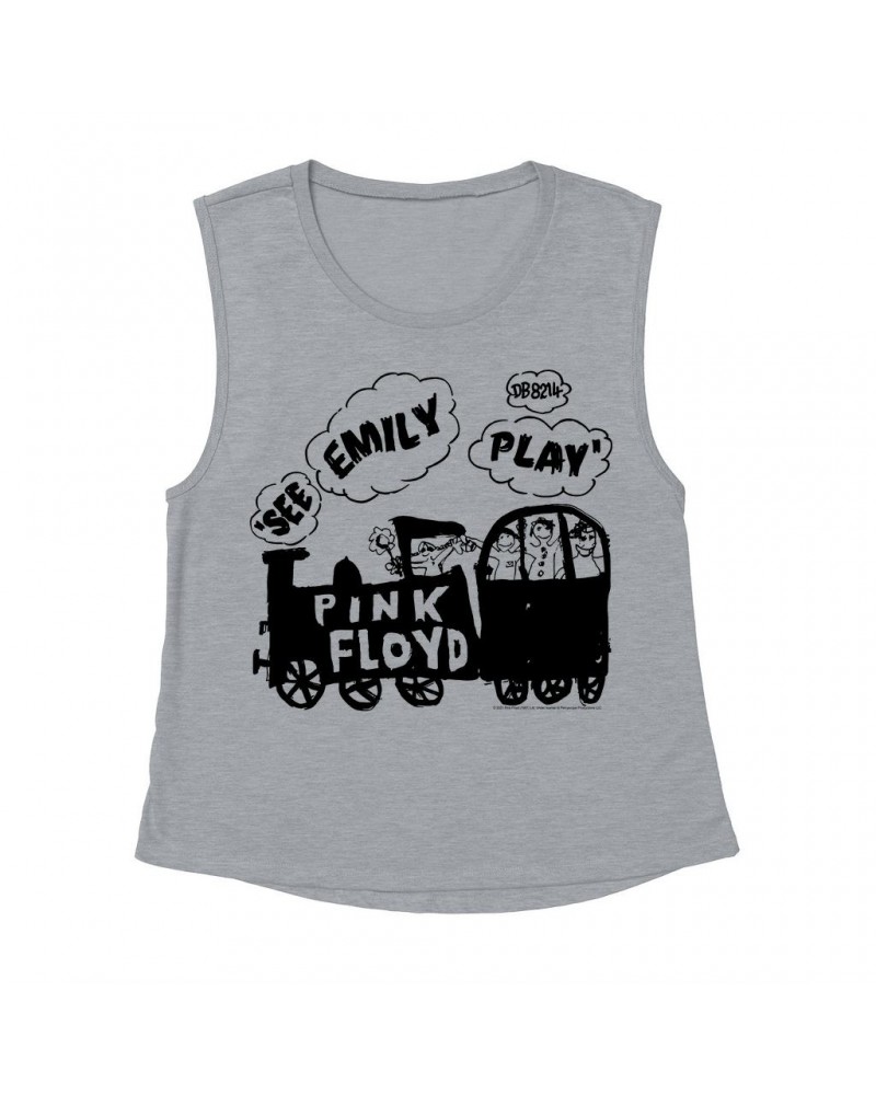 Pink Floyd Ladies' Muscle Tank Top | See Emily Play Train Sketch Shirt $14.83 Shirts