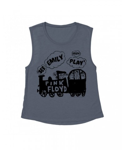 Pink Floyd Ladies' Muscle Tank Top | See Emily Play Train Sketch Shirt $14.83 Shirts