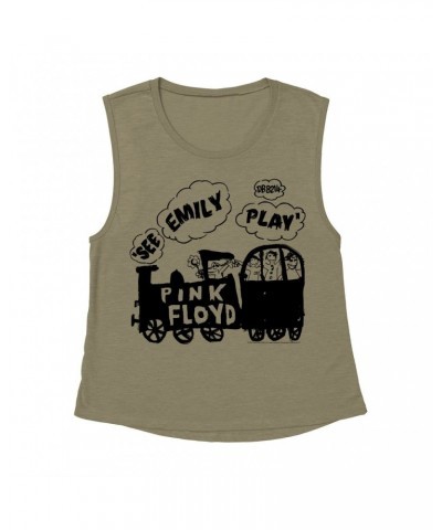 Pink Floyd Ladies' Muscle Tank Top | See Emily Play Train Sketch Shirt $14.83 Shirts