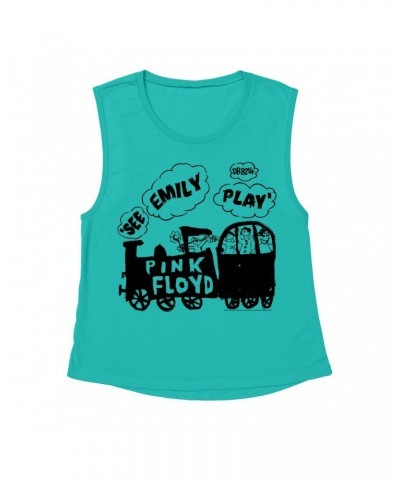 Pink Floyd Ladies' Muscle Tank Top | See Emily Play Train Sketch Shirt $14.83 Shirts