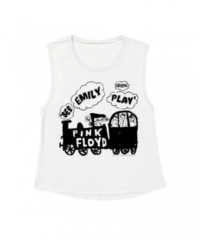 Pink Floyd Ladies' Muscle Tank Top | See Emily Play Train Sketch Shirt $14.83 Shirts