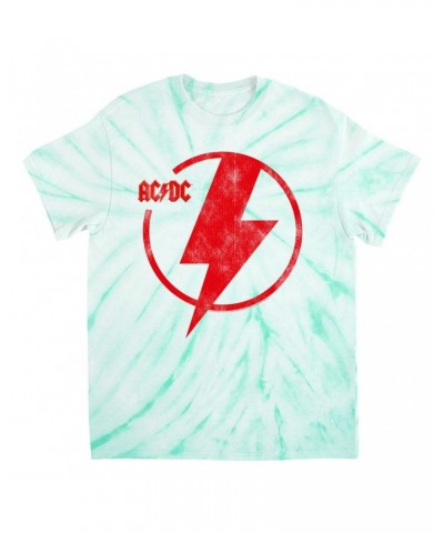 AC/DC T-Shirt | Logo Lightning Bolt Red Distressed Tie Dye Shirt $11.32 Shirts